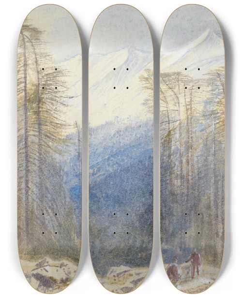 Triptych art skateboard deck of Edward Lear Valdoniello Corsica by Edward Lear (1812-1888)
