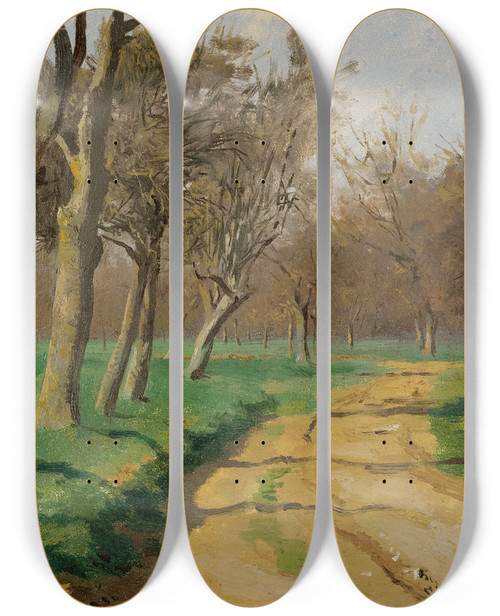 Triptych art skateboard deck of Rosa Bonheur La Plaine Et Les Champs Le Chemin Tournant A Lentre Du Bois by Rosa Bonheur (1822-1899)