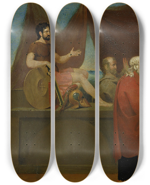 Triptych art skateboard deck of William Page Quarrel Of Achilles And Agamemnon by William Page (1811-1885)