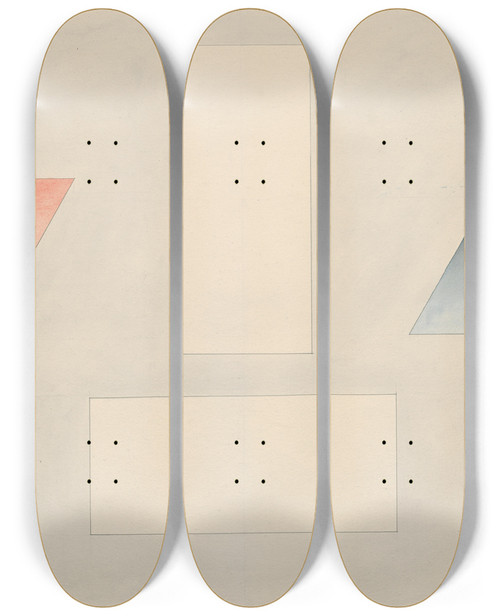 Triptych art skateboard deck of David Humbert De Superville A Red Triangle Pointing Downwards A Blue Triangle Pointung Upwards And Two Floating Rectangles by David Humbert De Superville (1770-1849)