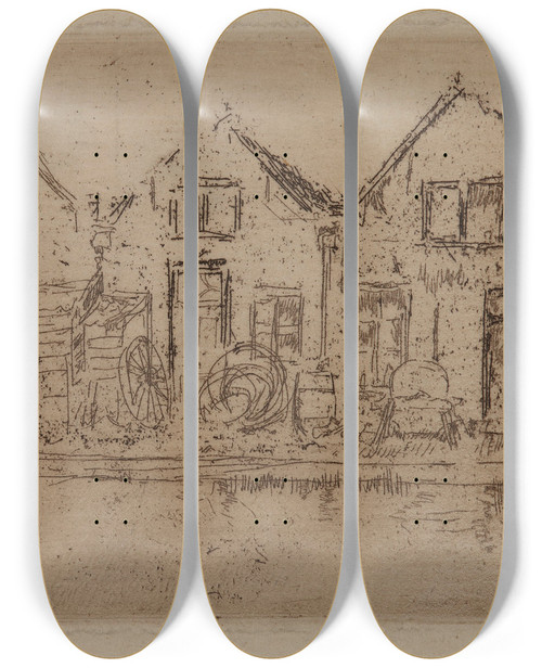 Triptych art skateboard deck of James Abbott Mcneill Whistler The Little Wheelwrights by James Abbott Mcneill Whistler (1834-1903)