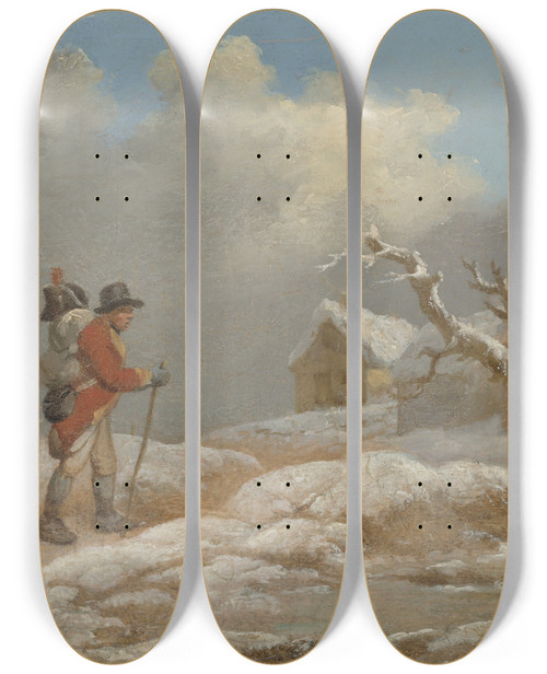 Triptych art skateboard deck of George Morland A Soldiers Return by George Morland (1763-1804)