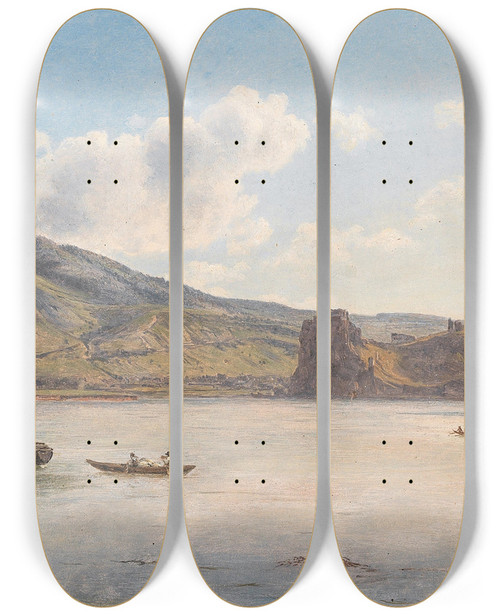 Triptych art skateboard deck of Jakob Alt Burgruine Zu Theben Bei Preburg by Jakob Alt (1789-1872)