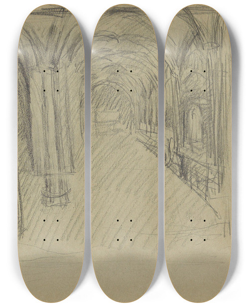 Triptych art skateboard deck of Signe Scheel The Servant Of The Lord by Signe Scheel (1860-1942)