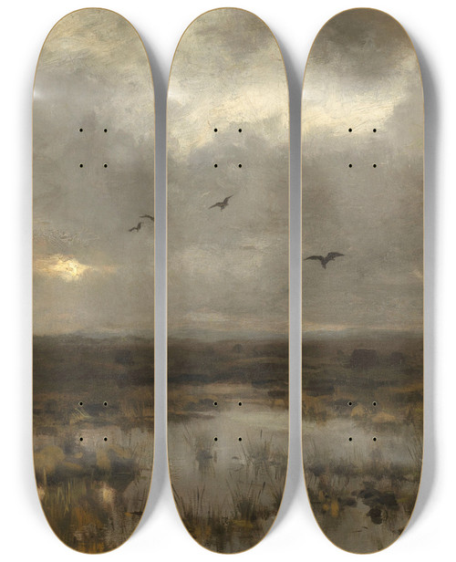 Triptych art skateboard deck of Anton Mauve The Marsh by Anton Mauve (1838-1888)