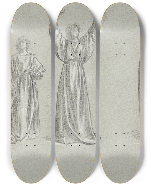 Triptych art skateboard deck of Frederic Leighton A Sheet Of Studies For Romola Monna Brigidas Conversion by Frederic Leighton (1830-1896)