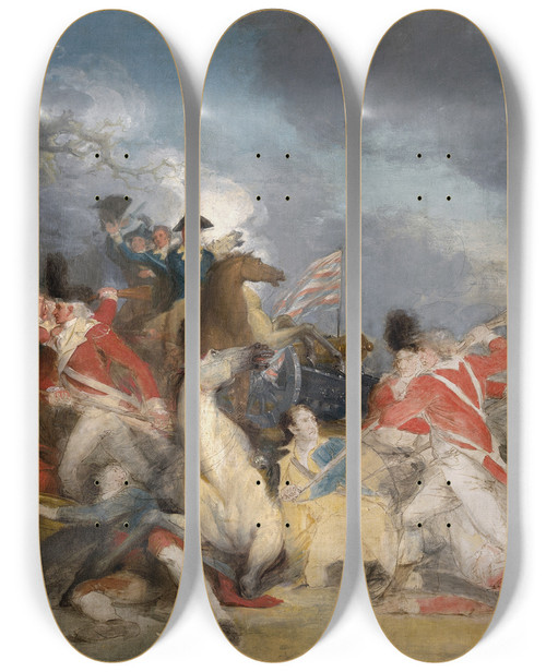 Triptych art skateboard deck of John Trumbull The Death Of General Mercer At The Battle Of Princeton 3 January 1777 by John Trumbull (1756-1843)