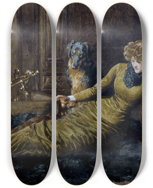 Triptych art skateboard deck of John Charlton Her Favourites by John Charlton (1849-1917)