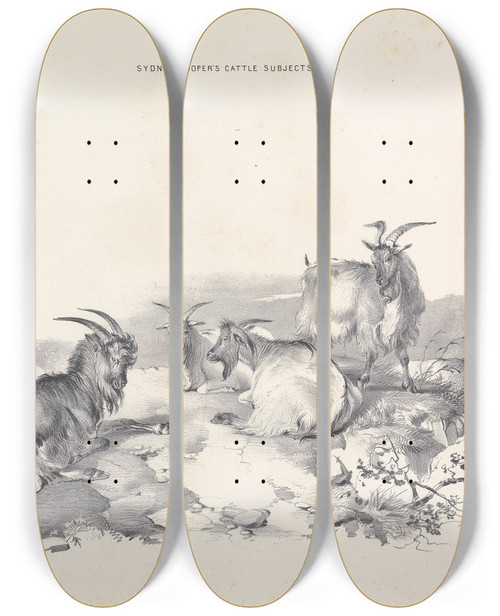 Triptych art skateboard deck of Thomas Sidney Cooper Thomas Sydney Coopers Cattle Subjects Pl04 by Thomas Sidney Cooper (1803-1902)