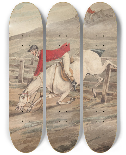 Triptych art skateboard deck of Henry Thomas Alken Doing The Thing And The Thing Done Doing It Somehow by Henry Thomas Alken (1785-1851)