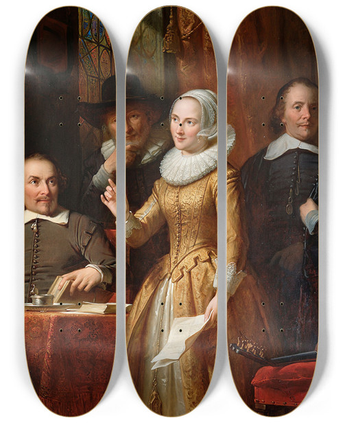 Triptych art skateboard deck of Jan Adam Kruseman De Muiderkring by Jan Adam Kruseman (1804-1862)
