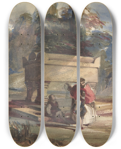 Triptych art skateboard deck of William James Mller Oriental Scene by William James Muller (1812-1845)