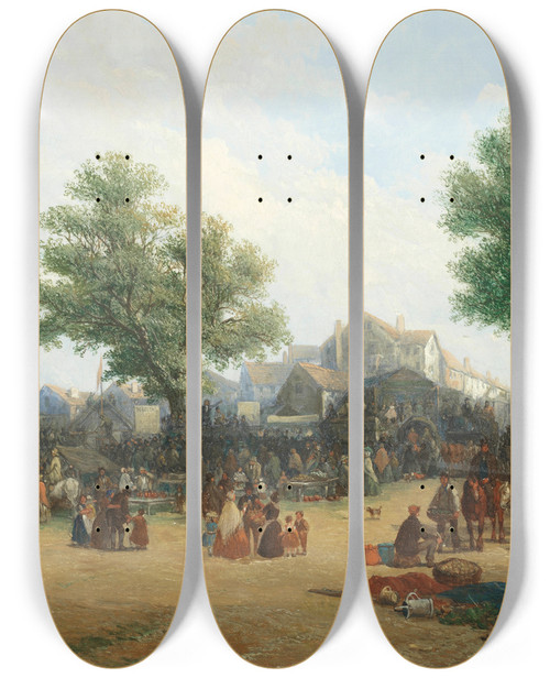 Triptych art skateboard deck of James Holland The Village Fair_1 by James Holland (1800-1870)