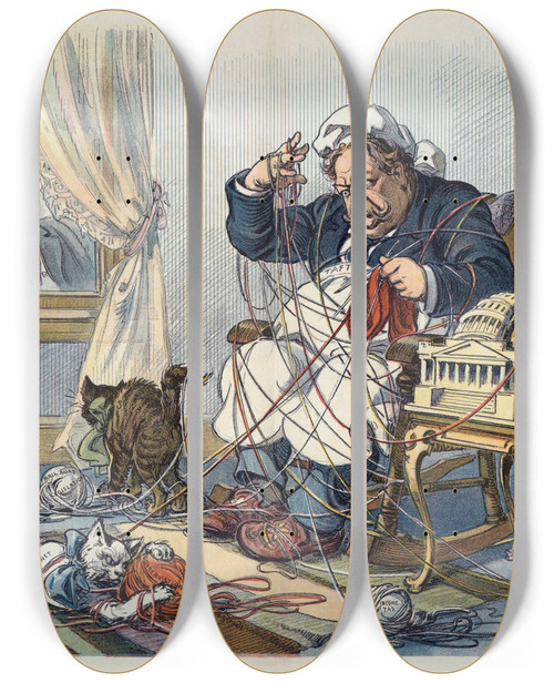 Triptych art skateboard deck of Udo Keppler Goodness Gracious I Must Have Been Dozing by Udo Keppler (1872-1956)
