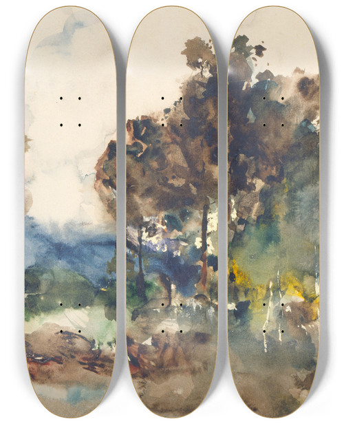 Triptych art skateboard deck of Joseph Frank Currier Landscape Sketch by J Frank Currier (1843-1909)