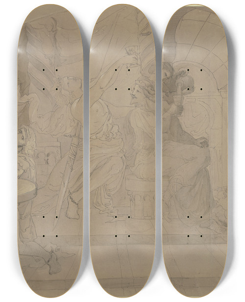 Triptych art skateboard deck of Victor Mller Trinkgelage Eines Knigs Und Seines Gefolges by Victor Muller (1829-1871)