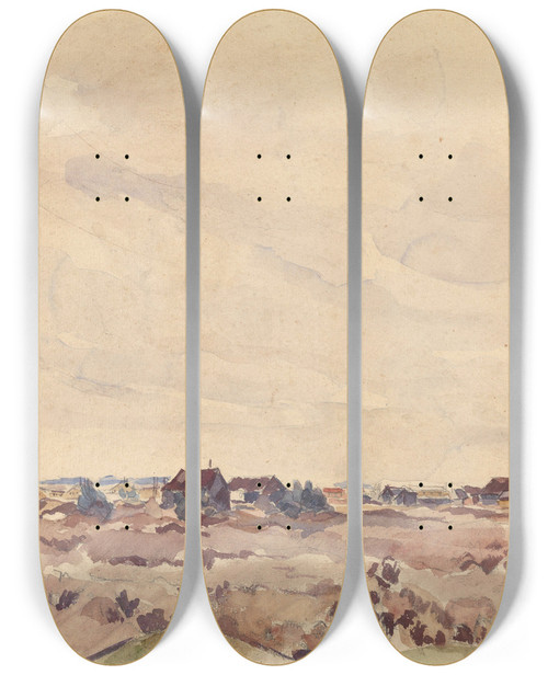Triptych art skateboard deck of Rik Wouters The Camp At Zeist by Rik Wouters (1882-1916)