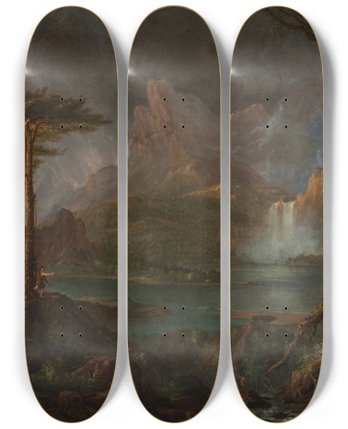 Triptych art skateboard deck of Thomas Cole A Wild Scene by Thomas Cole (1801-1848)
