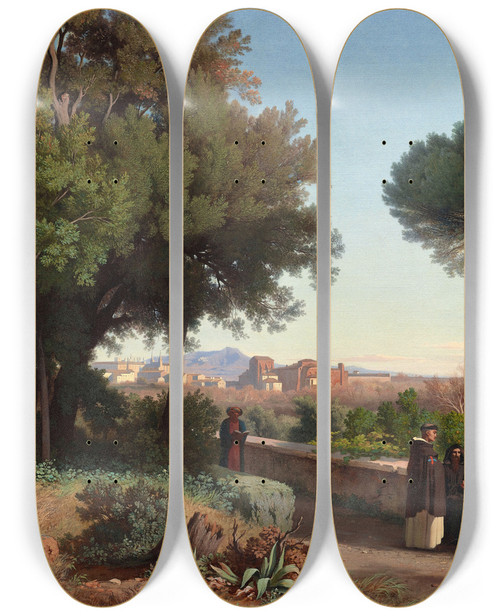 Triptych art skateboard deck of Jeanachille Benouville Colosseum Viewed From The Palatine by Jean-Achille Benouville (1815-1891)