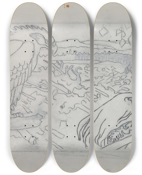 Triptych art skateboard deck of Akseli Gallenkallela The Great Kalevala Poem Ii Vinminen And Eagle_1 by Akseli Gallen Kallela (1865-1931)