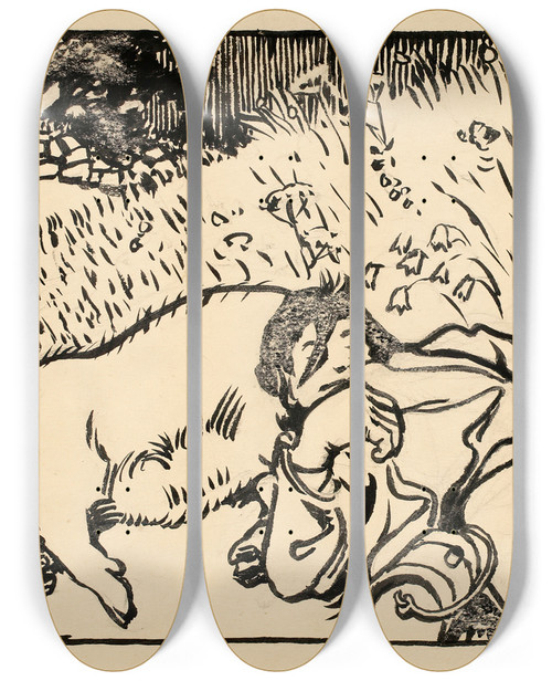 Triptych art skateboard deck of Akseli Gallenkallela Pig And Drunk Man by Akseli Gallen Kallela (1865-1931)