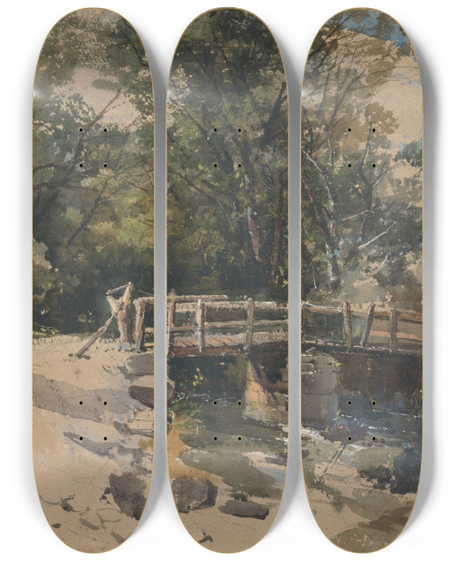 Triptych art skateboard deck of William James Mller The Bridge_2 by William James Muller (1812-1845)