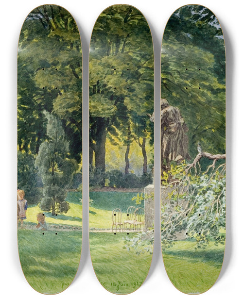 Triptych art skateboard deck of Flix Brard Square De La Mairie Du 14Me Arrondissement Rue Mouton Duvernet 18 Juin 1917 by Felix Brard (19-20-)