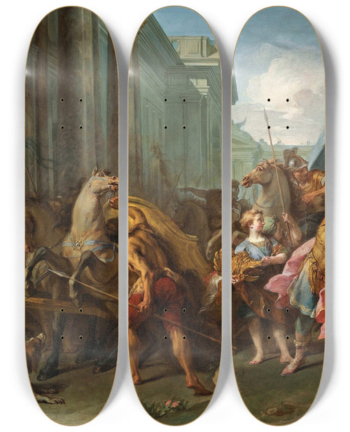 Triptych art skateboard deck of Jean Ii Restout Hector Taking Leave Of Andromache_1 by Jean II Restout (1692-1768)