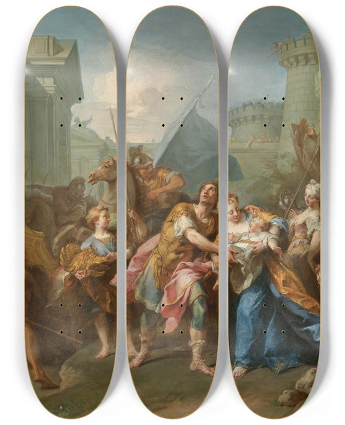Triptych art skateboard deck of Jean Ii Restout Hector Taking Leave Of Andromache_2 by Jean II Restout (1692-1768)