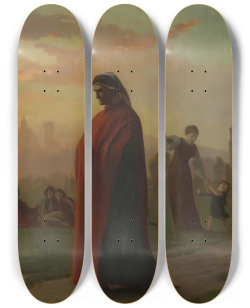 Triptych art skateboard deck of Jeanlon Grme Dante He Hath Seen Hell by Jean-Lon Grme (1824-1904)