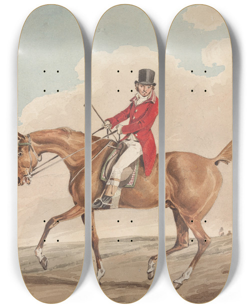 Triptych art skateboard deck of Henry Thomas Alken Doing The Thing And The Thing Done Morning Turning Out In Prime Twig Doing The Least You Can by Henry Thomas Alken (1785-1851)