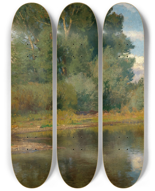 Triptych art skateboard deck of Hugo Darnaut Motiv Aus Mhren by Hugo Darnaut (1850-1937)