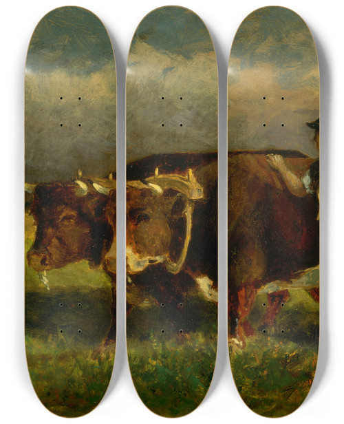 Triptych art skateboard deck of Edward Mitchell Bannister Untitled Man With Two Oxen by Edward Mitchell Bannister (1828-1901)