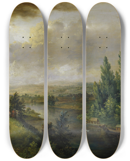 Triptych art skateboard deck of Christian Georg Schtz The Elder Schnbusch Castle Near Aschaffenburg_2 by Christian Georg Schtz the elder (1718-1791)