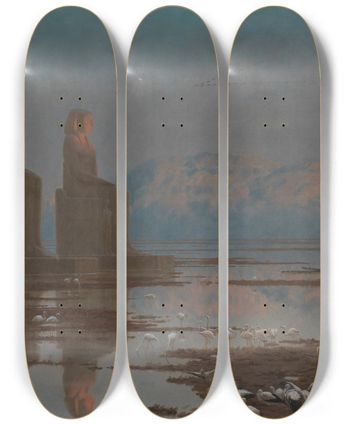 Triptych art skateboard deck of Jeanlon Grme The Nile In Flood Thebes by Jean-Lon Grme (1824-1904)