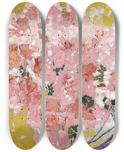 Triptych art skateboard deck of Augusto Giacometti Blooming Azaleas by Augusto Giacometti (1877-1947)