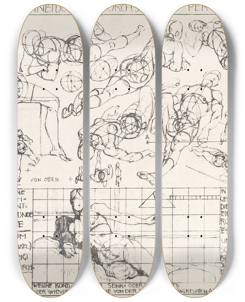 Triptych art skateboard deck of Alexander Rothaug Statik Und Dynamik Des Menschlichen Krpers Pl09 by Alexander Rothaug (1870-1946)