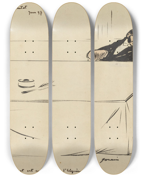 Triptych art skateboard deck of Jeanlouis Forain Apres Lattentat Juin 97 by Jean Louis Forain (1852-1931)