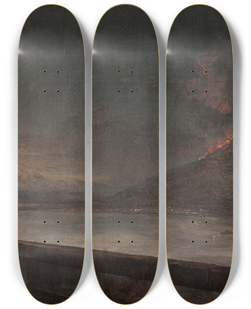 Triptych art skateboard deck of Johan Christian Dahl Utsikt Mot Vesuvuis Frn Quisisana by Johan Christian Dahl (1788-1857)