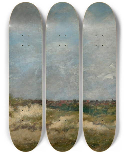 Triptych art skateboard deck of Eugne Boudin Berck Les Dunes Par Gros Temps_1 by Eugene Boudin (1824-1898)