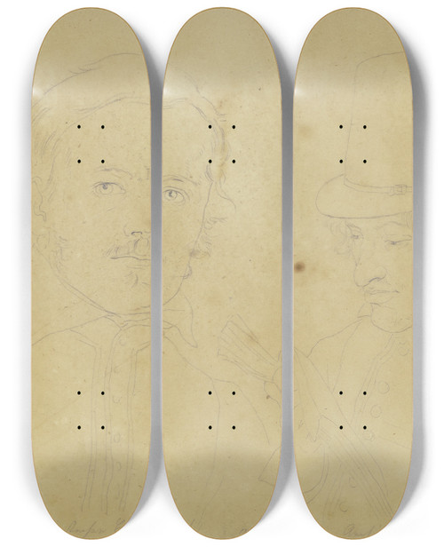 Triptych art skateboard deck of Karl Sandhaas Der Kupferstecher Carl Barth Und Der Architekt Johannes Buck Aus Hildburghausen by Karl Sandhaas (1801-1859)