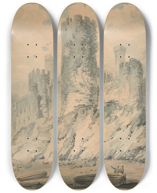 Triptych art skateboard deck of Edward Dayes Conway Castle Caernarvonshire by Edward Dayes (1763-1804)
