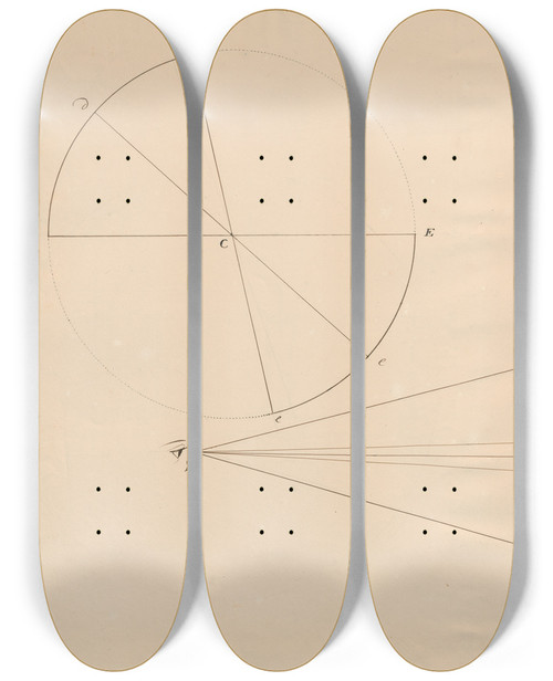 Triptych art skateboard deck of David Humbert De Superville The Range Of Vision Represented By A Cone by David Humbert De Superville (1770-1849)