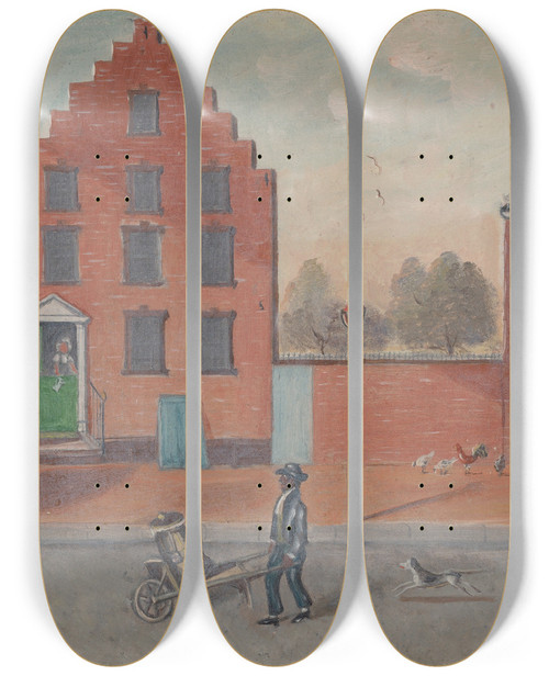 Triptych art skateboard deck of William P Chappel Buttermilk Pedlar by William P Chappel (1801-1878)