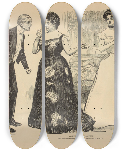 Triptych art skateboard deck of Charles Dana Gibson Awful Predicament_2 by Charles Dana Gibson (1867-1944)