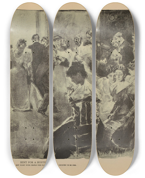 Triptych art skateboard deck of Charles Dana Gibson Hint For A Hostess_2 by Charles Dana Gibson (1867-1944)