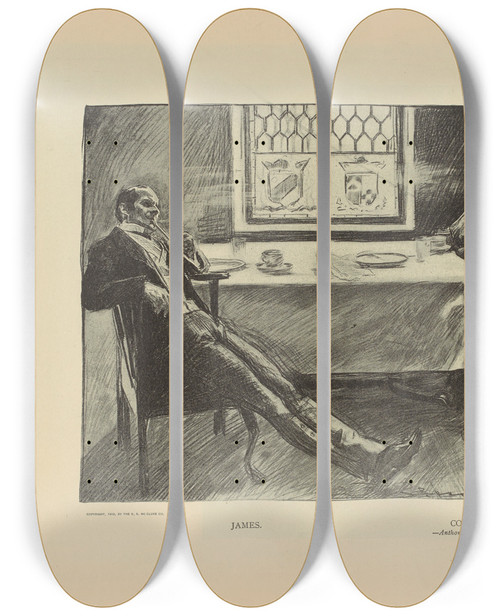 Triptych art skateboard deck of Charles Dana Gibson James Colonel Sapt by Charles Dana Gibson (1867-1944)
