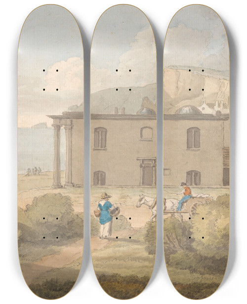 Triptych art skateboard deck of John White Abbott A View Of Cores Library Dawlish Devon by John White Abbott (1763-1851)