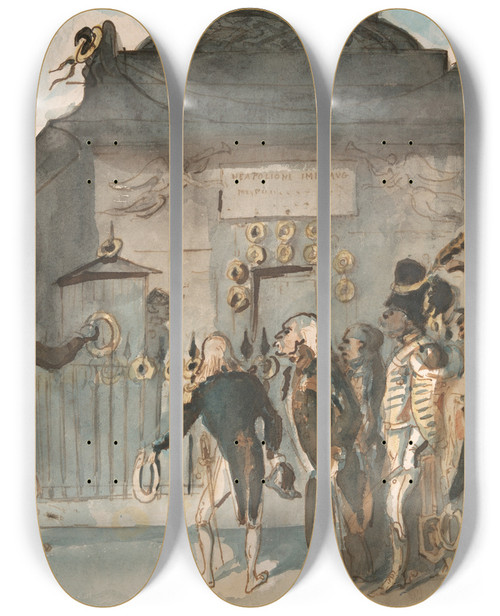 Triptych art skateboard deck of Constantin Guys Old Soldiers Of Theempire by Constantin Guys (1805-1892)