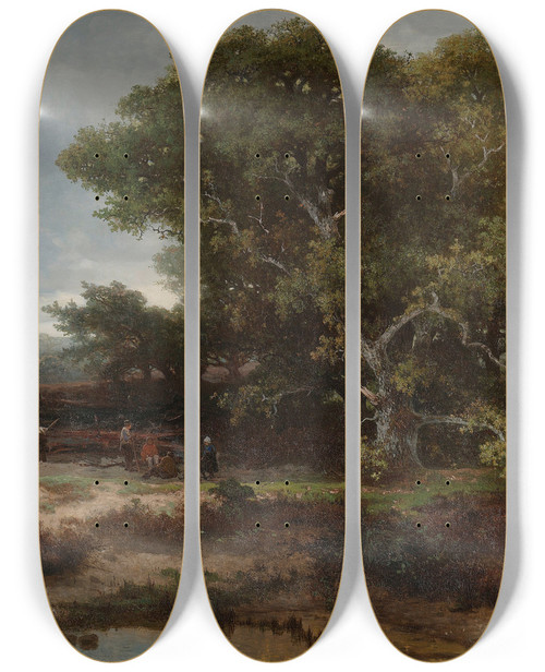 Triptych art skateboard deck of Johannes Wernardus Bilders The Heath Near Wolfheze by Johannes Wernardus Bilders (1811-1890)